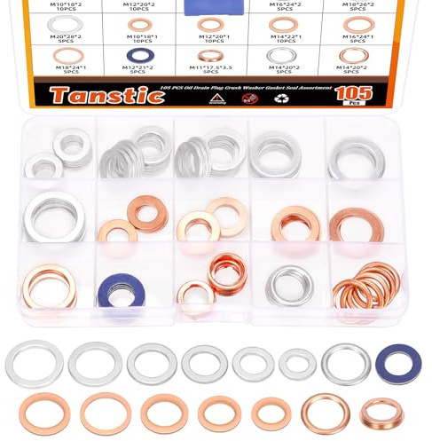 Tanstic 105 guarnizioni per tappo di scarico dell'olio in alluminio e rame, rondelle metriche piatte, tappo di scarico dell'olio, rondelle di tenuta (M10, M12, M14, M16, M18, M20)