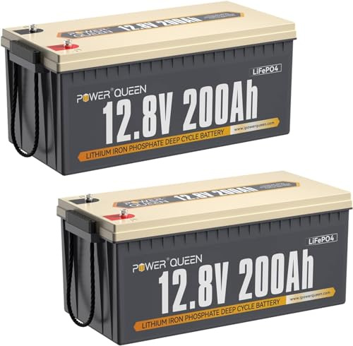 Power Queen LiFePO4 12V 200Ah Batterie 2er-Pack für Boot | 100A BMS, Max. 15000 Zyklen,10 Jahre Lebensdauer, 4P4S, 2560Wh Energy, Perfekt für Wohnmobil, Camping, Solar, Off-Grid