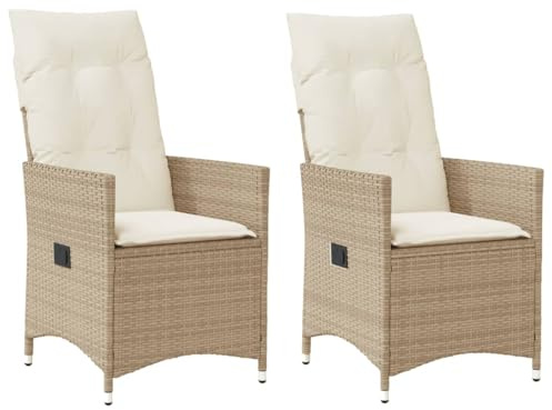 vidaXL Gartensessel mit Kissen 2 STK. Verstellbar Beige Poly Rattan