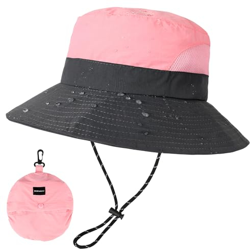 AYPOW Regenhut Damen Sonnenschutz Herren Wasserdichter UV Schutz Fischerhut Faltbar mit Kinnriemen Verstellbare Anglerhut Schnell Dry Bucket Hat Sommermütze Outdoor Aktivitäten Wandern Safari