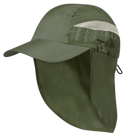 MIBANDERA Casquette Avec Protection Cou et Nuque Pour Trekking, Montagne, Randonnée - Microfibre, Fermeture Réglable - Pour Homme et Femme, Vert, 60