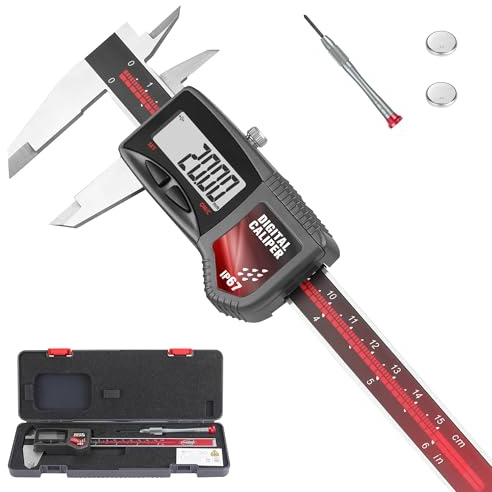 Standard Gage IP67 Digital Caliper Measuring Tool 0-6 Range, ±0.001 Accuracy Electric Micrometer Caliper with Large LCD Screen, Stainless Steel Electronic Digital Ruler with Auto-Off Feature