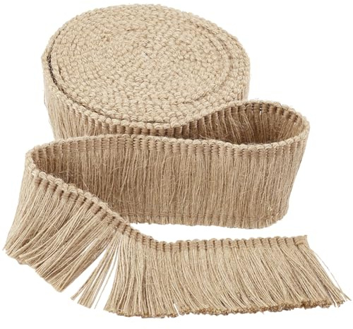 GORGECRAFT Borlas de Flecos de Arpillera de 5mX52mm Yute Encaje Cadena de Flecos Adornos de Fibra Cordón de Yute Plano Cuerda de Cáñamo Cepillo Adorno Básico para Decoración Navideña Vestido de Baile