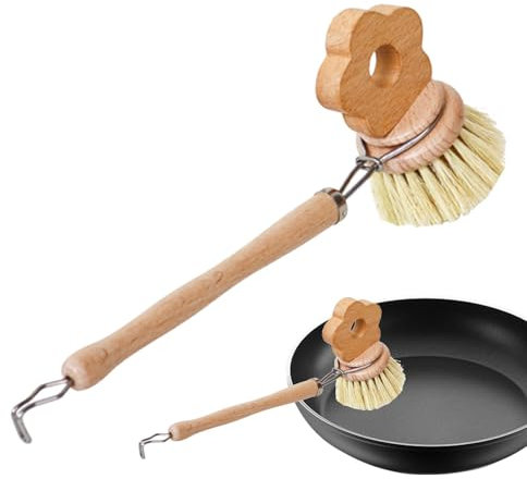 Wooden Dish Brush - Pot Scrubber Brush, Dish Cleaning Brush | Long Handle Cleaning Brushes, Ergonomic Wooden Pot Scrubber, Household Pan Brush