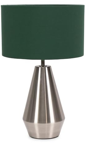 ValueLights | Silver Metal Touch Dimmer Table Lamp with Forest Green Drum Shade | Home Décor, Bedside & Desk Lamp | Includes Bulb