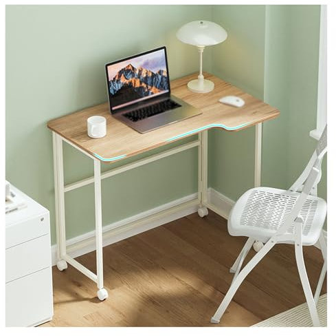 LFIEVO Klappbarer Schreibtisch Und Stuhl Klapptisch mit Beweglichen Rollen Gebogene Schreibtischplatte Geeignet for Das Homeoffice Computertisch Im Schlafzimmer Schreibtischgröße: 90 X 56 Centimetre