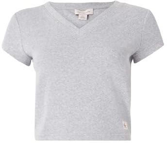 Calvin Klein Camiseta de Manga Corta Mujer Woven Label Rib tee con Cuello de Pico