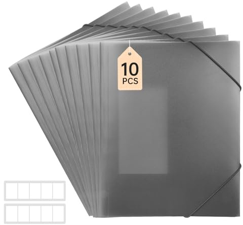 FRETONBA Svart Pärm 10 Pack, Dokumentmapp Skola, Samlingsmapp 3 Stycken, Hörnspännarmapp med Elastiskt Band, Snällhäftare A4 i Slitstarkt och Långvarigt PP-material, Dokumentmapp A4