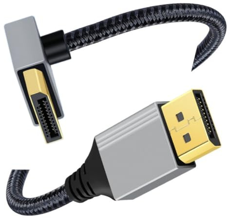 Chenyang DisplayPort Câble Courbé à 90 Degrés, 4K@60Hz 2K@144Hz Haute Vitesse Plaqué Or Tressé 1,0 m