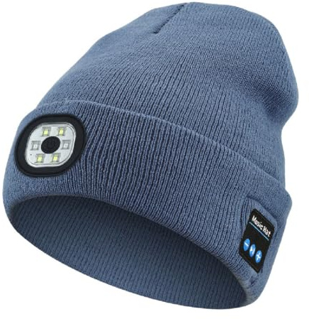 GUSHE Bluetooth-Mütze mit LED-Licht & abnehmbaren Lautsprechern,LED-Licht Bluetooth Warm Hut,LED beleuchtete Bluetooth Beanie,wiederaufladbare USB-Laufmütze