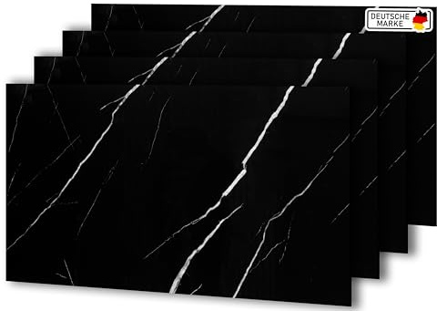 AS Country Stone Wandpaneele in Marmoroptik | 60x120 cm | 4 Stück | PVC Wandverkleidung aus Kunststoffplatten für Küche, Bad & mehr | Küchenrückwand Platte Wandpaneel | Black