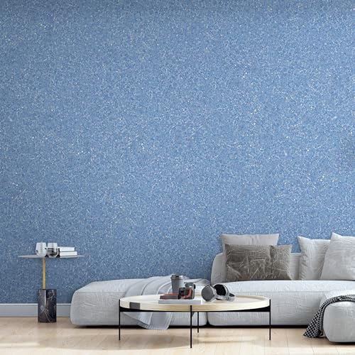 Belka B55 Glänzende Hellblaue Tapete - Reine Baumwolle & mineralischer Glimmerstein - selbstklebend - Wärme- & schalldämmend - Modern & stilvoll, DIY Öko & Natürlich | ca 15 qm (m²)