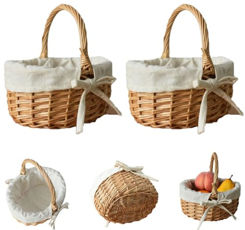 Osterkörbchen Mit Henkel, Osterkörbchen Kinder Osternest Korb,Ostern Geschenktüten Ostertüten Aufbewahrung Ostergeschenke Ostern Süssigkeit Plätzchen,Handgeflochtenerb Kleiner Weidenkorb mit Henkel