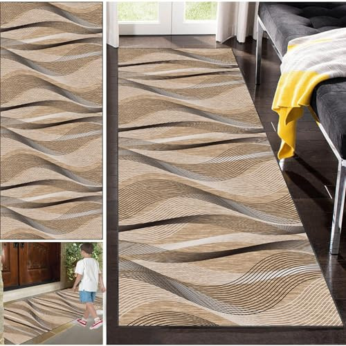 Fzamudng Teppich Läufer rutschfest Küchen Teppich, Waschbar Teppichläufer Flurteppich Flur Küchenläufer für Korridor, 60 x 300 cm Modern Vintage Teppichläufer für Wohnzimmer, Küche, Anpassbar