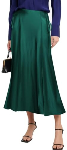 Jupe longue en satin pour femme - Taille haute - Élégante et soyeuse - Ligne A - Évasée - Midi - Pour le travail, les fêtes, les loisirs