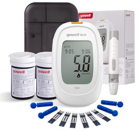 yuwell Blood Sugar Monitor with Voice Function, Diabetes Testing Kit with Test Strips x 50 and Lancets x 50, Blood Glucose Meter Ideal for Home Use, Batteries Include (Model 582 Voice)