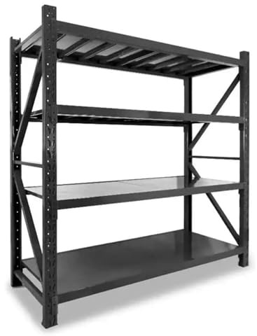 Mayaadi-Home Schwerlastregal/Reifenregal 200x60x200 cm | 300 kg Traglast pro Boden | Lagerregal Metall | Kellerregal Garage Steckregal | 4 Böden (herausnehmbar), Schwarz