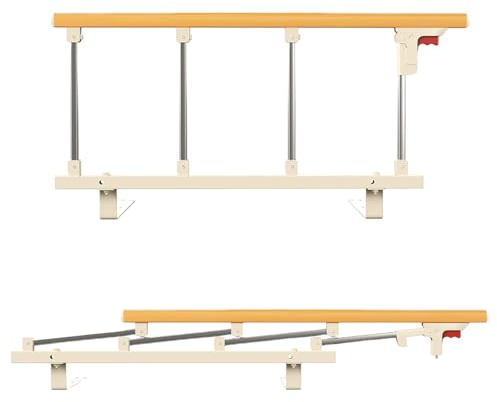 KIRJAUDU Zusammenklappbares Bettgitter, Rausfallschutz für Senioren Kinder | Einknopf-Faltmechanismus, stabiler Aluminiumrahmen, rutschfester Holzgriff. Schützt vor Herausfallen aus dem Bett.