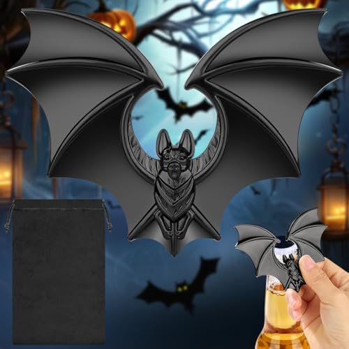 LKKCHER Bat Bottle Opener, Quirky Gift for Men Dad Grandad, Perfect Birthday Fathers Day Halloween Christmas Gifts for Men Women, Black Bat Shaped Bar Tool with Gift Bag