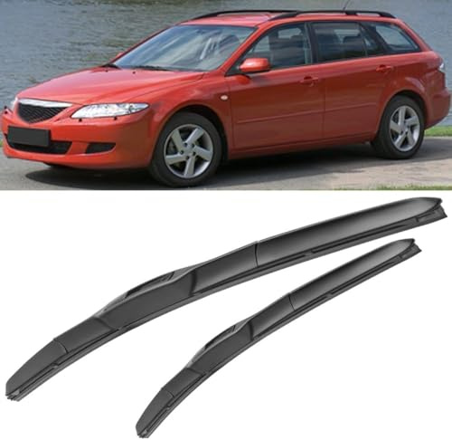 Car Windscreen Wiper Blades Replacement Car Windshield Window Brushes Bundle for Mazda 6 Wagon 2002-2007 22in+18in, All Weather Easy Installation