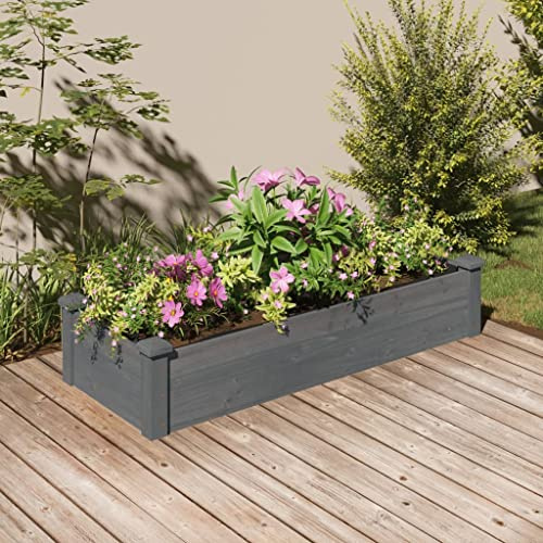 Mokuyary Bancal alto con inserto gris 120 x 45 x 25 cm madera maciza abeto, jardinera para verduras, hierbas, flores, bancal de jardín, terraza, balcón