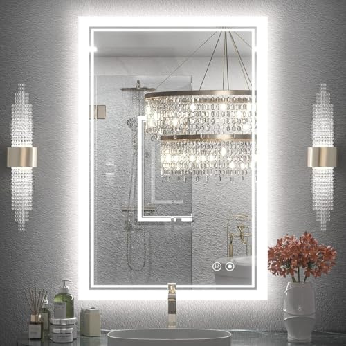 TEKXDD Specchio Bagno con Luce - 80 x 60 CM Specchio Bagno LED Antifog, Specchi da parete Dimmerabile 3 Colori, Specchio Intelligente Infrangibile, Funzione di Memoria (Orizzontale/Verticale)