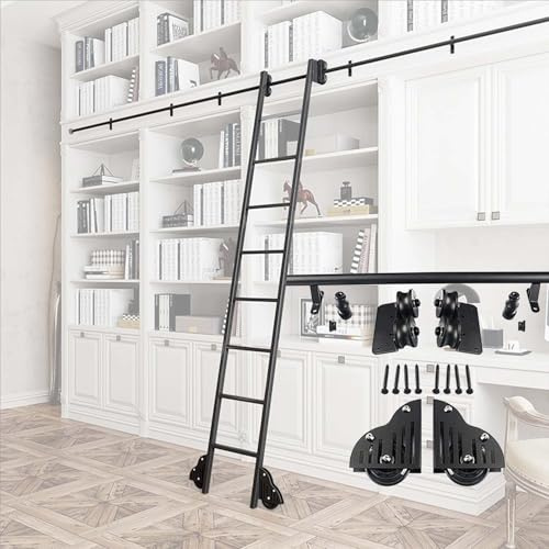 Geräuschloses Schiebetürsystem (ohne Leiter), 1 m - 7 m lange, rollbare Bibliotheksleiter mit Hängeschiene für Bücherregale, Küchenschränke und Dachbodentreppen(Telescopic,300cm Gleisbausatz)
