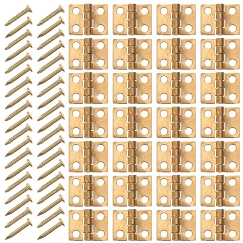 VILLFUL Ensemble De 60 Lot de Mini Charnières Dorées Métal pour Maison de Poupée Charnières Pliantes Compactes pour Boîte à Bijoux Projets DIY Artisanaux et Accessoires Maison Miniature