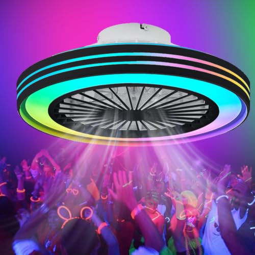 ZOMLBOF Ventilatore da Soffitto RGB 48cm con Telecomando Camera Regalo Nero | Dimmerabile,Silenzioso Plafoniera Ventilatore,6 Velocità Reversibile,Lampadario Ventilatore per Camera,Tempistica,Soggiorni