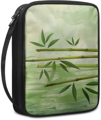Bibelhülle Grüne Pflanzen Buchtasche für Männer Frauen Tragbar Buchhülle Stoff Leinwand Polyester Bibel Zubehör mit Reißverschluss Griffen Bibel Hülle 27.5x22.5x5.5 cm