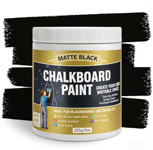 Chalkboard Paint, Black Chalk Board Paint with All-in-One Primer & Top Coat, Matte Black Non-Toxic Quick-Dry Formula for Wall, Wood, Metal and Glass, 9oz