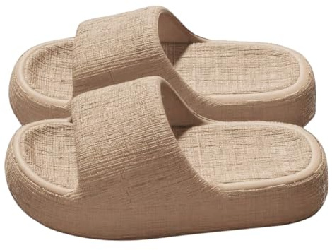 Badtofflor tjock sula damer minnesskum badskor halkfria supermjuka badtofflor platta breda fötter strandskor inomhus/utomhus sandaler bekväma sommartofflor, kaki, 36 EU