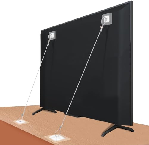 JIUDONE Paquete de 6 correas de seguridad ajustables de metal para TV de 42 pulgadas, kit de anclajes para muebles sin taladro, para proteger a prueba de bebés, pantallas planas seguras que se fijan a