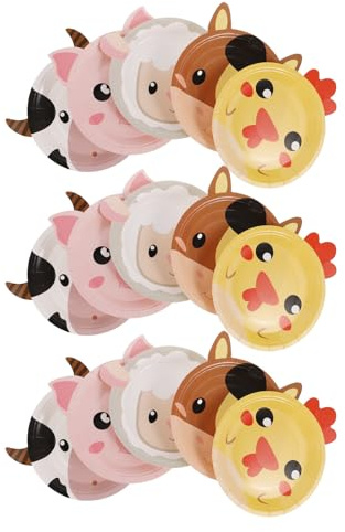 Artibetter Assiettes en Papier 7 Pouces à Thème Animaux Ferme, Lot de 50 Pièces, Papier Renforcé Décoratif pour Fête D’anniversaire Agricole