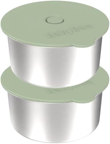 BabyBoo Set Contenitori Interni in Acciaio Inox, Accessorio per Scaldapappa BabyBoo, 2 Contenitori + 2 Coperchi, Ermetici, Senza BPA, Sicuri per Alimenti, Ideali per Conservazione e Trasporto