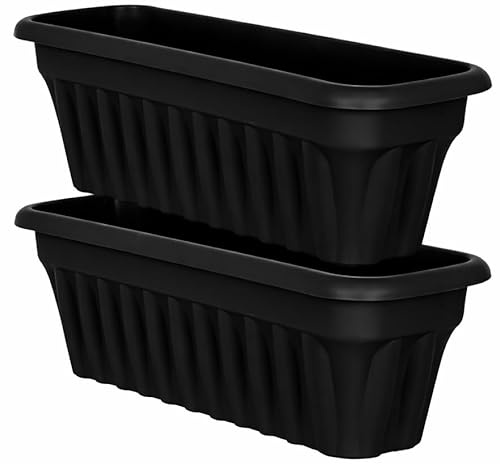 Muddy Hands Pack of 2-80cm Extra Long Black Trough Planters - Large Plastic Window Box Plant Pots for Outdoor Garden, Patio & Balcony - Ideal for Vegetables, Herbs & Flowers