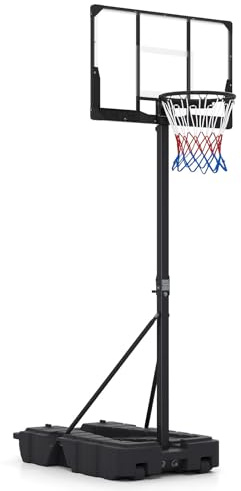 GYMAX Basketballkorb Outdoor, verstellbare Korbhöhe 204-358 cm, Basketballständer mit Rollen & befüllbarer Basis, Mobile Basketballanlage für Jugendliche, Erwachsene