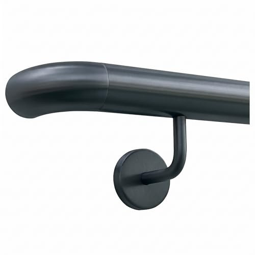 TIBU Edelstahl Handlauf Anthrazit 30-600cm Komplett-Set Wandhandlauf Treppe Geländer Rostfrei, Länge 40 cm mit 2 Halter und Bogen zur Wand