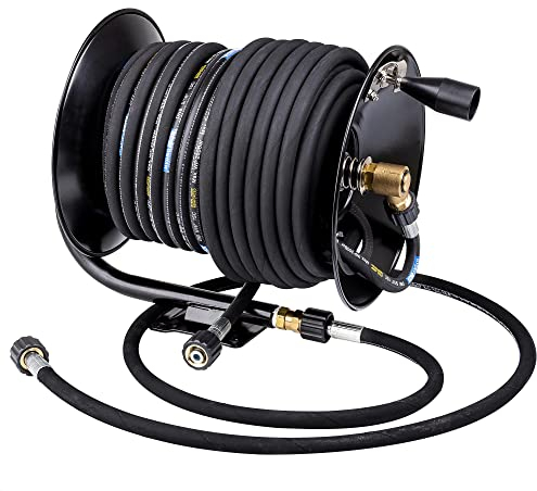 Hochdruckschlauchtrommel 210 bar mit 30 m Hochdruckschlauch DN8 250 bar, kompatibel mit Kärcher-Hochdruckreiniger, manuell betrieben