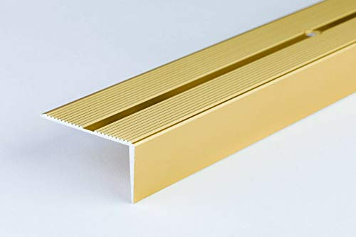 Cezar 2M Stair Nosing 40mm × 20mm Gold – Anodised Aluminium – Anti-Slip Grooved Surface, 2m Long LSSR (Gold)