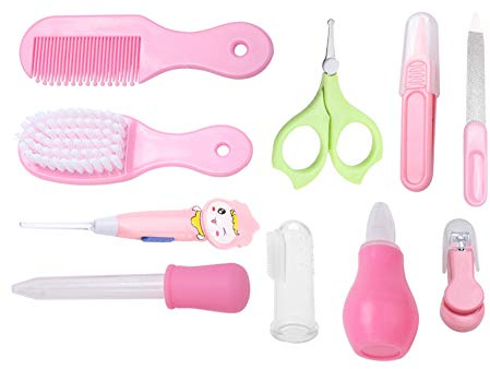 Babyklippare sax Hårborste kam Manikyr omvårdnadssats Nyfödda Essential Health Care Sjuksköterskesats Bekväm dagligen 10 st (rosa)