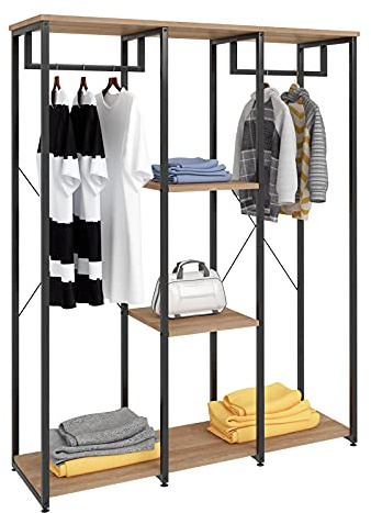 eSituro Large Clothes Rail Clothing Rack Stand,Wooden Garment Rack Coat Stand Top Rod Metal Wooden with Shoes Shelves