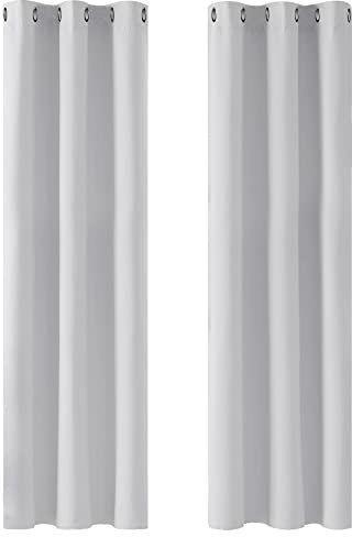 Deconovo Vorhang Thermogardinen Verdunkelungsvorhänge mit Ösen Dicke Thermovorhang Kälteschut Hitzeschutz, 229x107 cm(HöhexBreite), Silber Grau, 2er Set