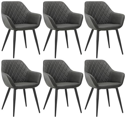 WOLTU Esszimmerstühle 6er Set Küchenstühle Wohnzimmerstühle Polsterstühle Sessel, Armlehnstühle mit Rückenlehne, für Esszimmer, Küche, Wohnzimmer, Kunstleder, Metallbeine, Anthrazit, BH251an-6