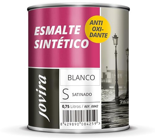 JOVIRA PINTURAS Esmalte Sintético Antioxidante. Esmalte directo sobre oxido. Para la protección y decoración de superficies de madera, hierro y acero. Satinado (750 Mililitros, Blanco) D-55