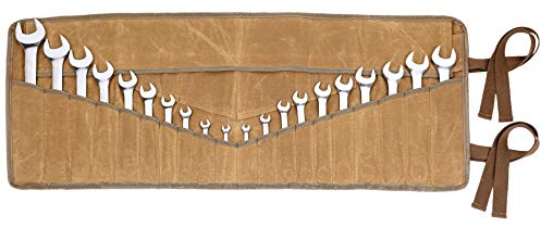 Denifiter werkzeug rolltasche gewachstes Segeltuch,Rolltasche für Schraubenschlüssel und Werkzeug, 20+4 Taschen langlebig metrisch/SAE, Khaki