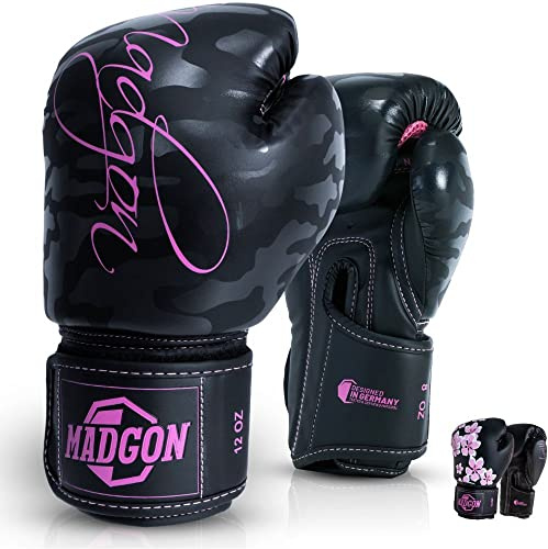 MADGON Premium Boxhandschuhe Damen - Frauen Kickboxhandschuhe für Kampfsport, MMA, Sparring, Muay Thai, Boxen - 8oz