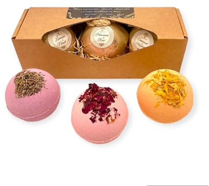 Organic Essentials Bath Bomb Set – Handmade Bath Bombs Infused with Natural Essential Oils Vegan, Cruelty-Free & Skin-Nourishing Relaxing & Aromatherapy Bathbombs 3 Unique Blends Shower Bombs