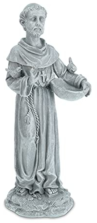 Relaxdays Gartenfigur Heiliger mit Tränke, wetterfeste Gartendeko, als Grabschmuck, Polyresin, Garten & Balkon, grau