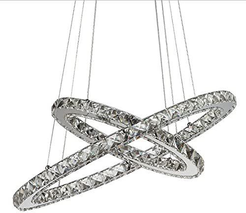 Dimmbar Pendelleuchte LED Esszimmer, Kristallleuchter mit Fernbedienung, Hängelampe Kristall Oval Esstischlampe 2-flammig, Modern Ring LED Deckenbeleuchtung für Wohnzimmer Küchen Kronleuchter Ø30+50cm